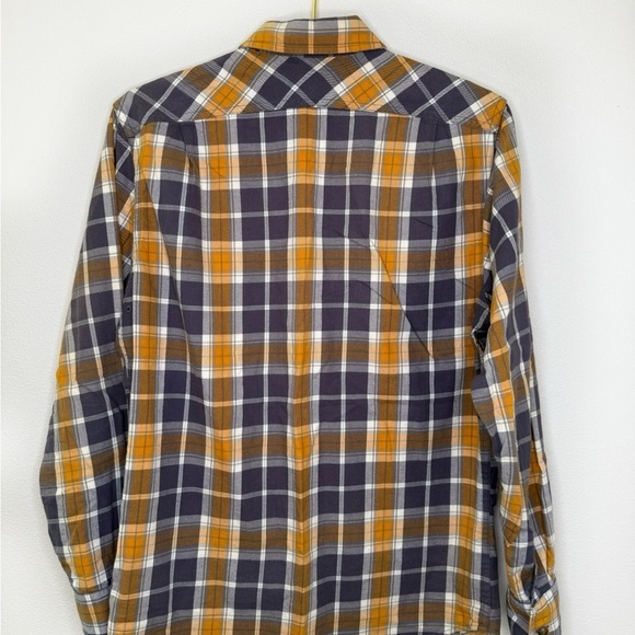 Filson Plaid Flannel Gold and Blue Casual Button Down Shirt Mens Collared - Picture 4 of 7